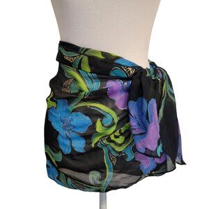 LONGITUDE Wrap WOMEN'S Colorful Floral Metallic COVER UP‎ Size O/S One Size